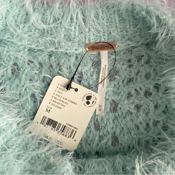 Free People Sweet Deets Pullover Short Sleeve Sweater Salt Air Combo Medium NWT - Picture 7 of 10